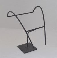 stand built to display a long gorget used without a breastplate